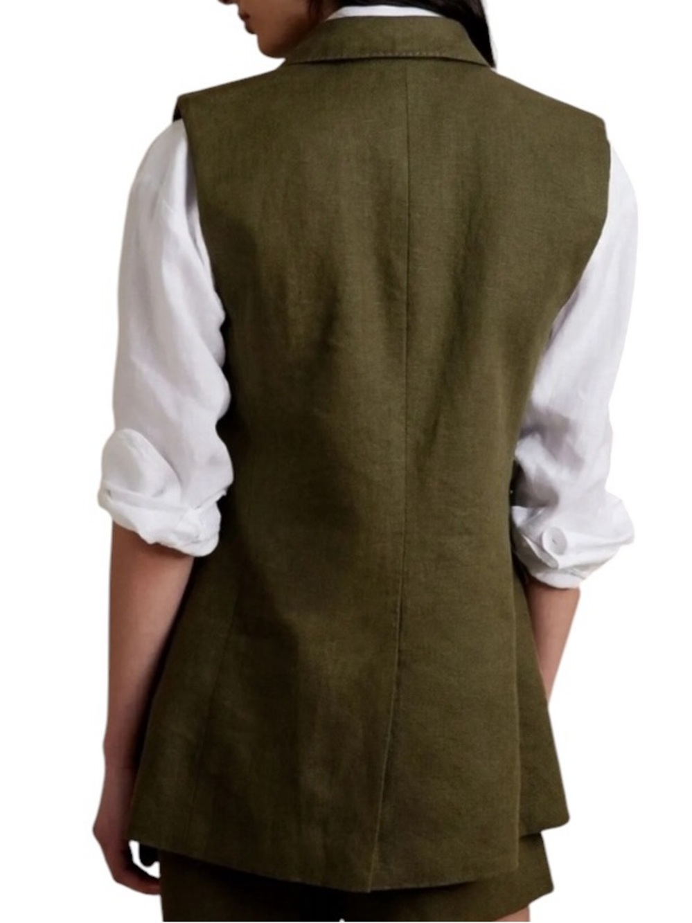 Banana Republic Palma Linen Vest Camo Green NWT Size 00 Petite - Picture 4 of 7